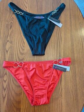 Victoria's Secret 2 Item Bundle - Black & Red Bikini Bottoms, Size S/P - NEW